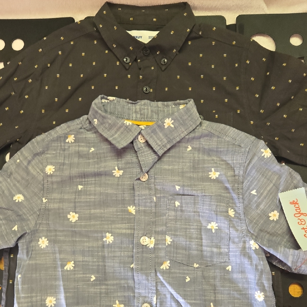 2pc Jean Blue Floral and Black Patterned Button Down Shirts NWT